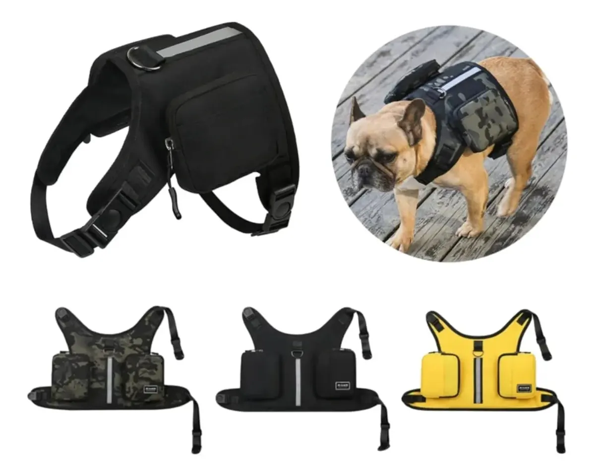 Arnés Táctico Ajustable Para Perros + Bolsos Arnes Paseos- S