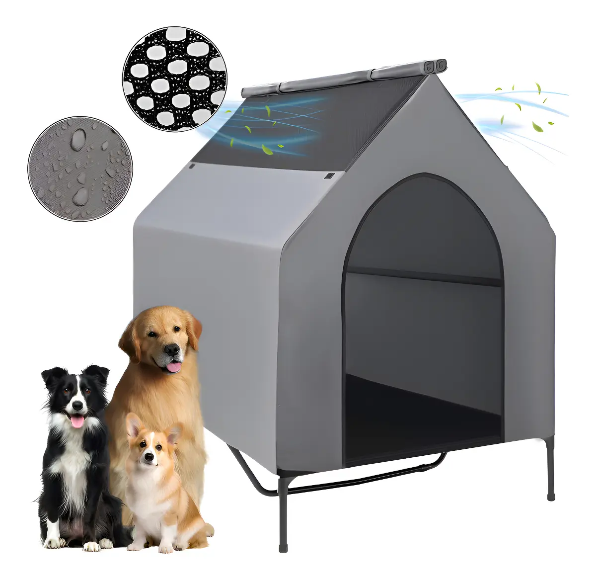 Casa Para Perros Exterior Tipo Carpa Impermeable Xl 125x92cm Gris