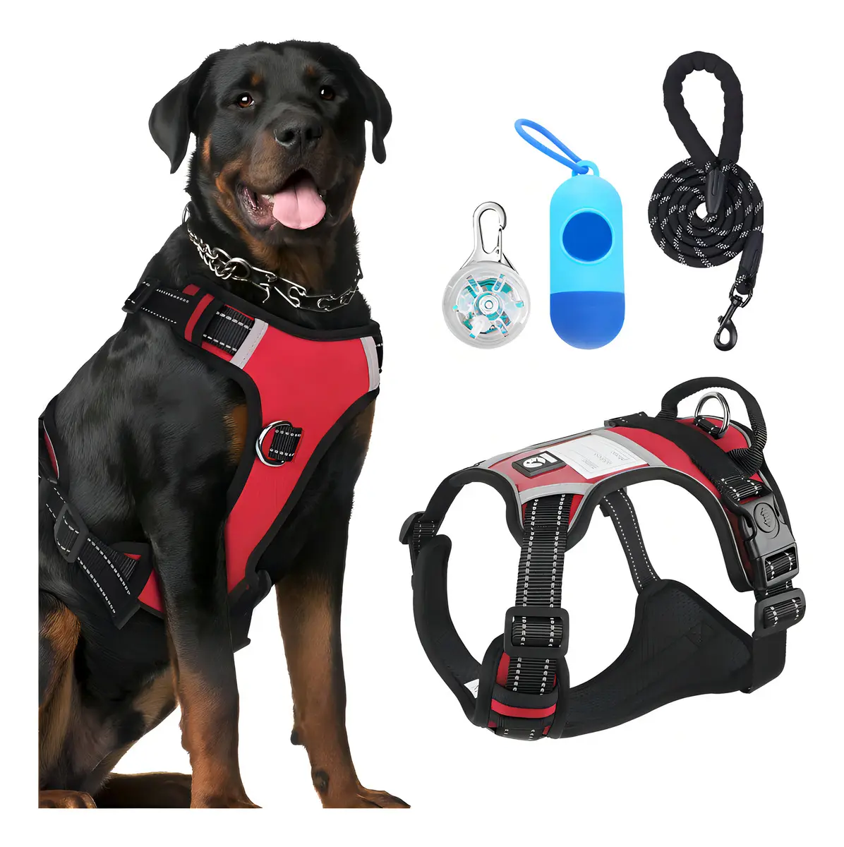 Arnés Ajustable para Perro con Luz LED y Correa de 1.5m, Talla L Rojo